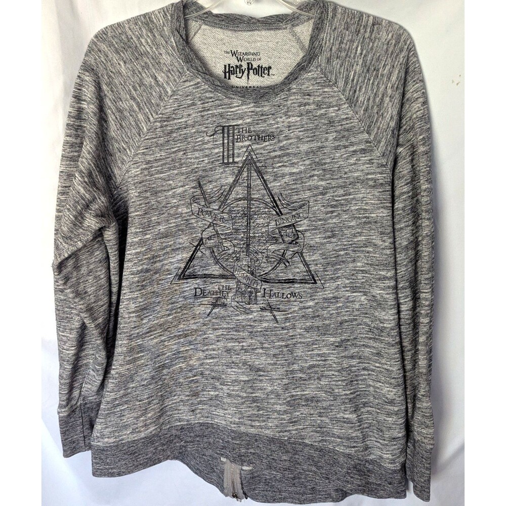 Harry Potter Wizarding World Womens Sweatshirt sz L Deathly Hallows Gray Shirt